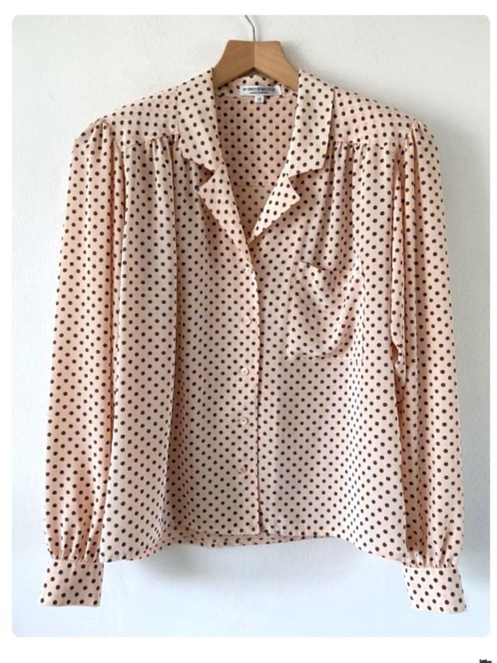 Like New Jones New York Blush Pink & Black Polka Dot Button-Front Blouse Size 4